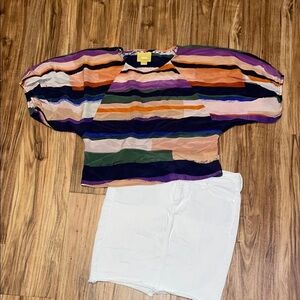 Maeve womens small blouse top shirt silk stripe green blue black pink 3/4 sleeve